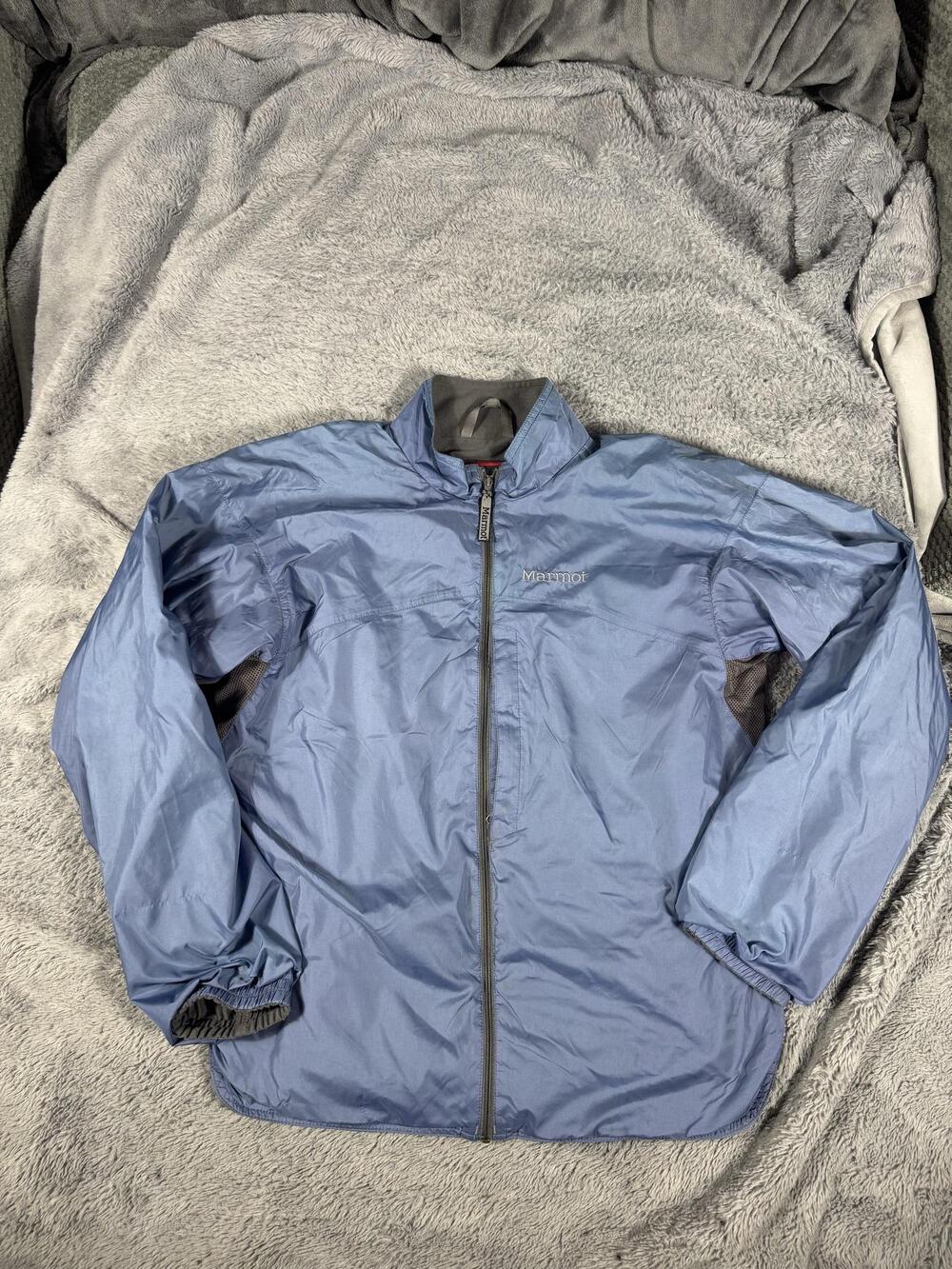 Marmot Jacket Womens Large Blue Fleece Lined Windbreaker Full Zip Hiking